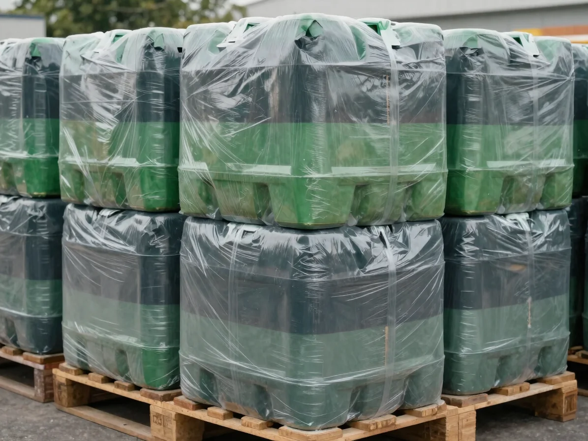 Documentary close view of stacked bulk water cases on a warehouse