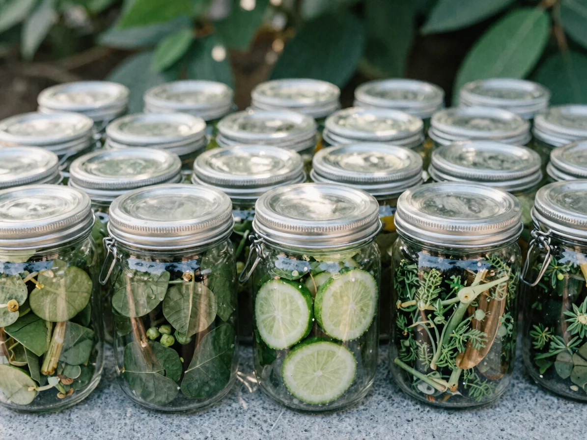 Clear grouping of specialty food product jars on a neutral slate