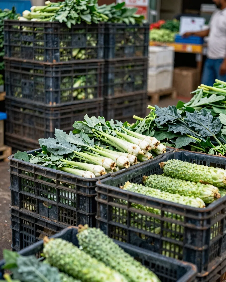 Close documentary photograph of fresh produce being handled in a